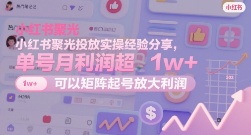 小红书聚光投放实操经验分享，单号月利润超1w+，可以矩阵起号放大利润竹川轻创网-专注分享网络创业项目落地实操课程 – 全网首发_高质量创业项目输出竹川轻创网