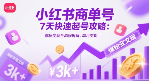 小红书商单号7天快速起号攻略：爆粉变现全流程拆解，单月变现3k+竹川轻创网-专注分享网络创业项目落地实操课程 – 全网首发_高质量创业项目输出竹川轻创网