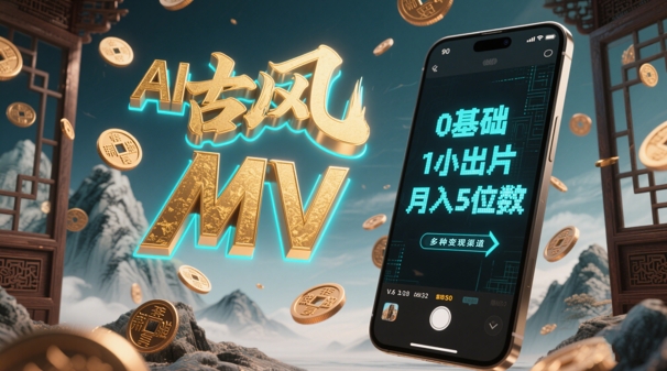 AI一键生成古风音乐MV，0剪辑基础1小时出片，多种变现渠道，一部手机月入5位数竹川轻创网-专注分享网络创业项目落地实操课程 – 全网首发_高质量创业项目输出竹川轻创网