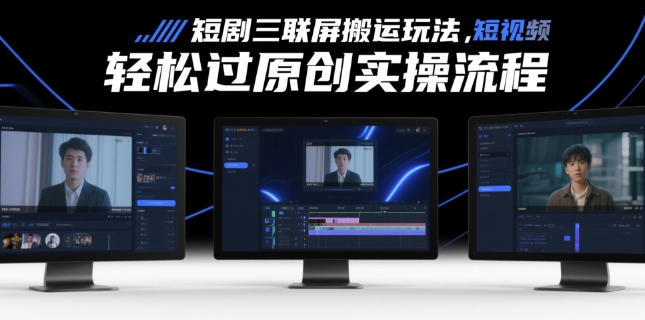 短剧三联屏搬运玩法，短剧搬运轻松过原创实操流程竹川轻创网-专注分享网络创业项目落地实操课程 – 全网首发_高质量创业项目输出竹川轻创网
