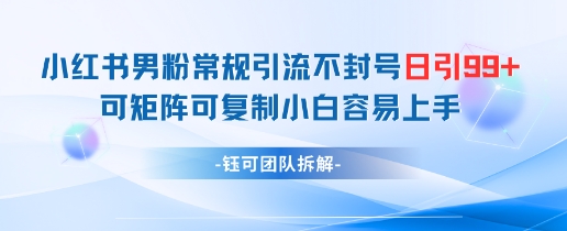小红书男粉常规引流不封号日引99+变现简单 可矩阵可复制小白容易上手竹川轻创网-专注分享网络创业项目落地实操课程 – 全网首发_高质量创业项目输出竹川轻创网