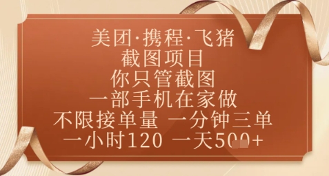 飞猪美团截图项目，你只管截图，一部手机在家做，正规平台无套路，一天5张+【揭秘】竹川轻创网-专注分享网络创业项目落地实操课程 – 全网首发_高质量创业项目输出竹川轻创网