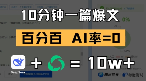 10分钟一篇爆文，100% 零AI率，用deepseek轻松玩转公众号爆文项目竹川轻创网-专注分享网络创业项目落地实操课程 – 全网首发_高质量创业项目输出竹川轻创网
