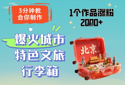 3分钟教会你，制作爆火城市特色文旅行李箱，1个作品涨粉2000+竹川轻创网-专注分享网络创业项目落地实操课程 – 全网首发_高质量创业项目输出竹川轻创网