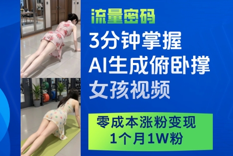 3分钟掌握AI生成俯卧撑女孩视频，零成本涨粉变现，1个月1W粉竹川轻创网-专注分享网络创业项目落地实操课程 – 全网首发_高质量创业项目输出竹川轻创网