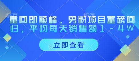 重回即颠峰，男粉项目重磅回归，平均每天销售额1-4W竹川轻创网-专注分享网络创业项目落地实操课程 – 全网首发_高质量创业项目输出竹川轻创网