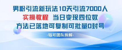 男粉引流新玩法10天引流7000人当日变现四位数可复制可批量0封号竹川轻创网-专注分享网络创业项目落地实操课程 – 全网首发_高质量创业项目输出竹川轻创网